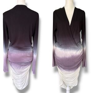 New Young Fabulous & Broke Black Gray Ombré Surplice Neck Long Sleeve Dress | L